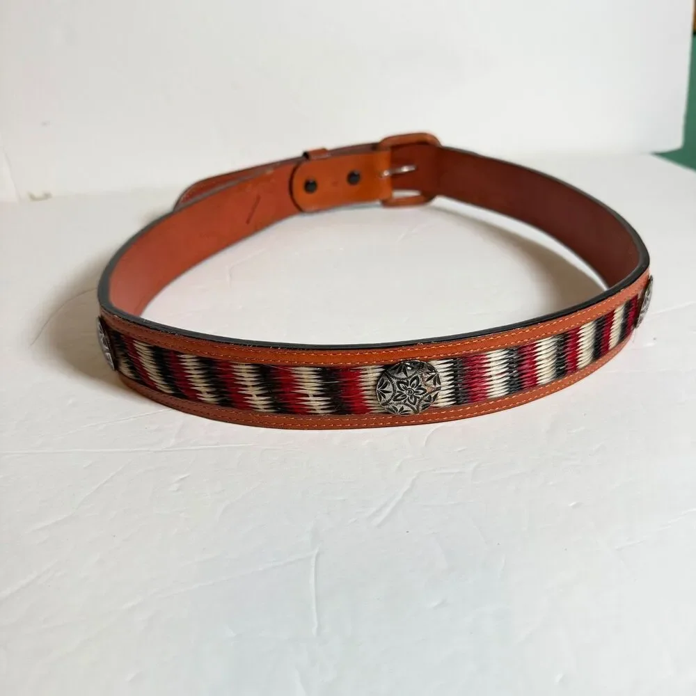 Vintage Tony Lama Horsehair Belt Sz 36 Brown Leather Western Handcrafted Mexico